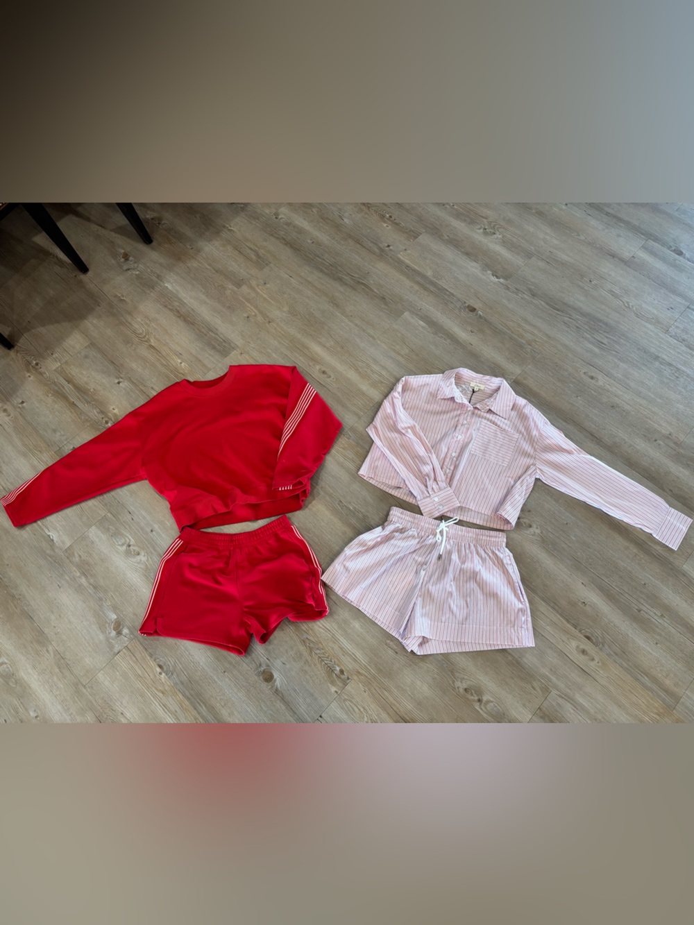 Set of 2 - Women’s Two-Piece Lounge Set - Red & Striped Pink